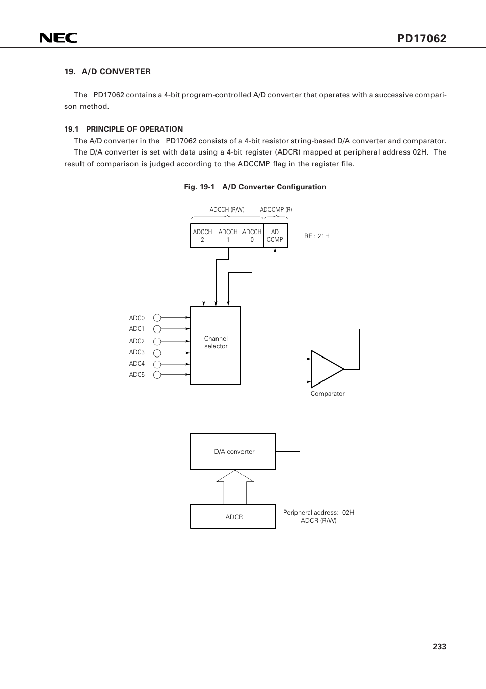 A/d converter, 1 principle of operation | NEC PD17062 User Manual | Page 233 / 296