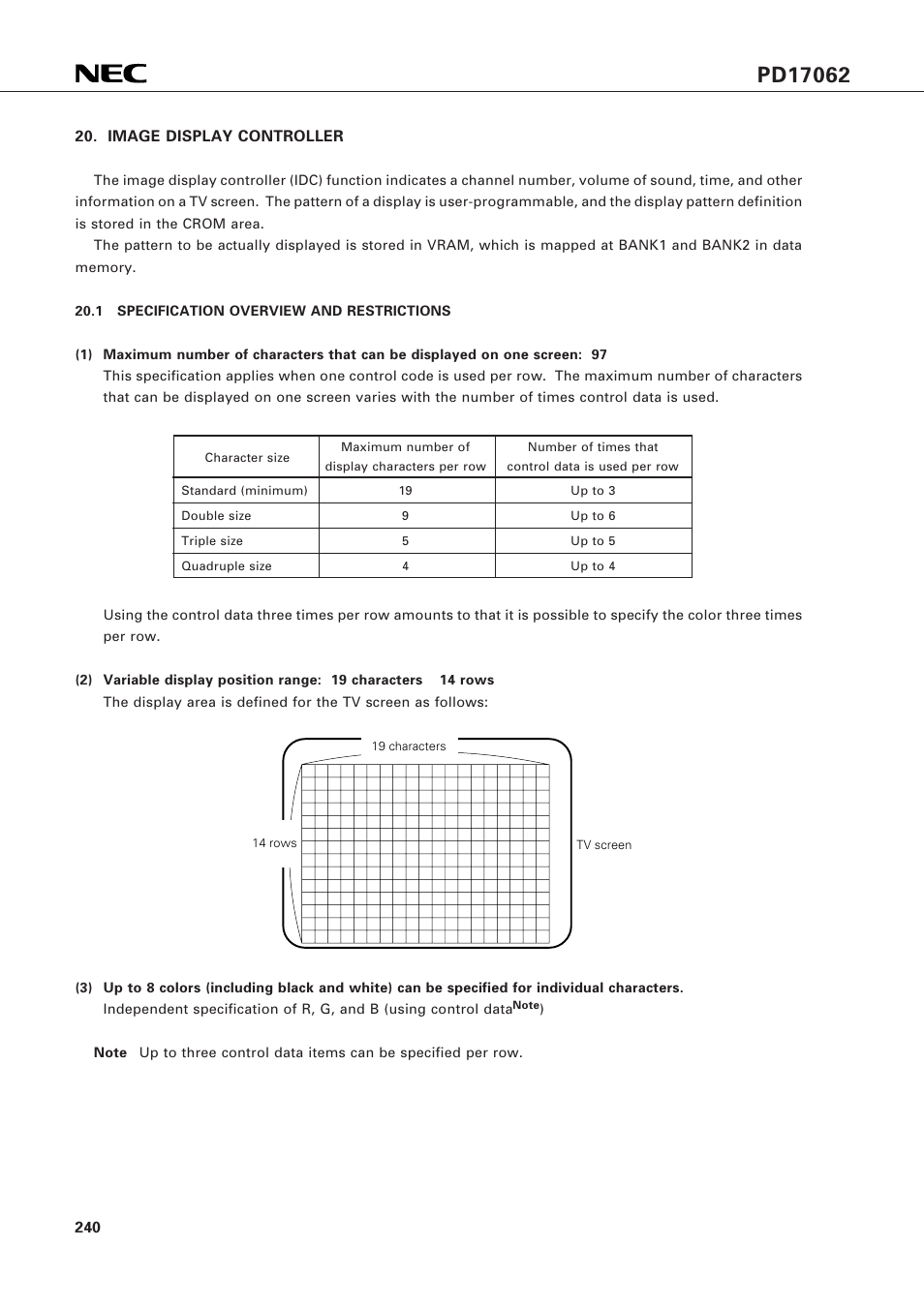 Image display controller, 1 specification overview and restrictions | NEC PD17062 User Manual | Page 240 / 296