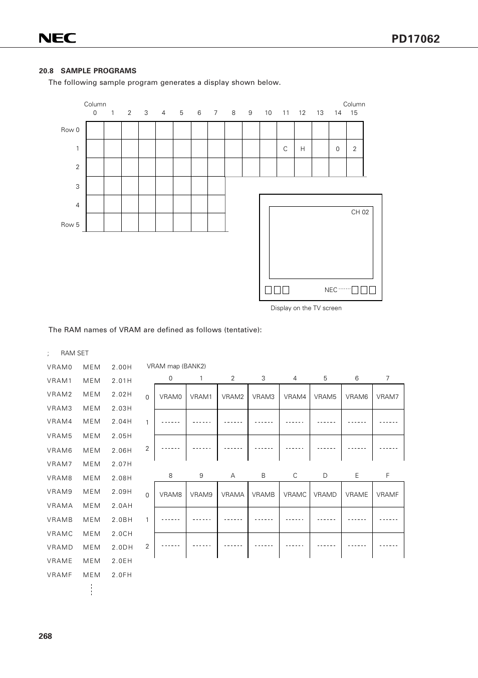 8 sample programs | NEC PD17062 User Manual | Page 268 / 296