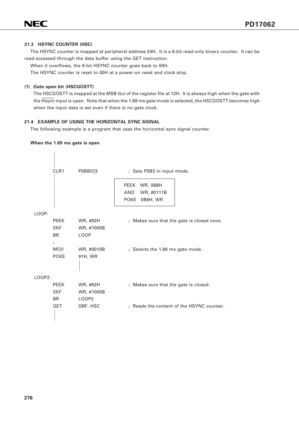 3 hsync counter (hsc), 4 example of using the horizontal sync signal | NEC PD17062 User Manual | Page 276 / 296