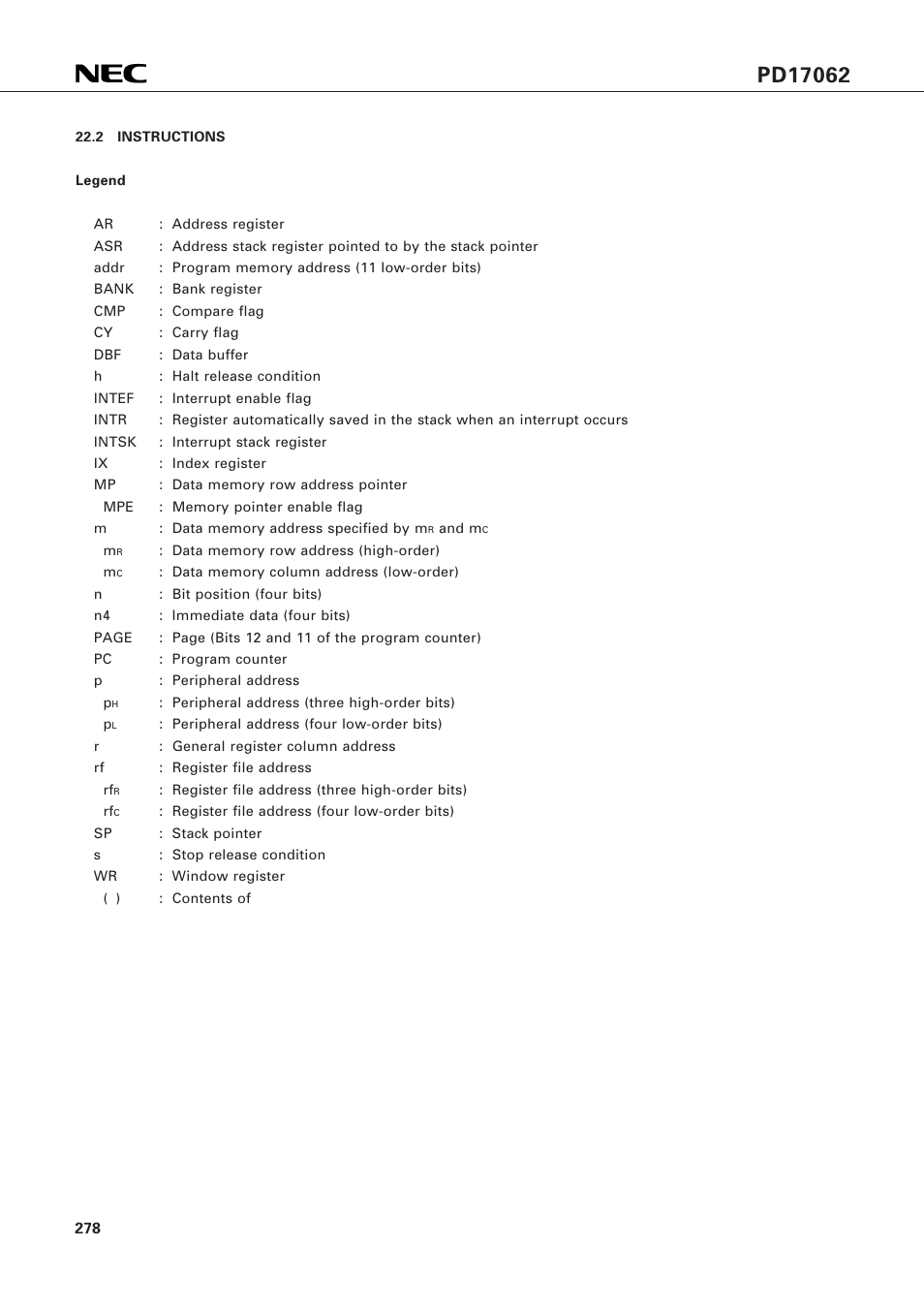 2 instructions | NEC PD17062 User Manual | Page 278 / 296