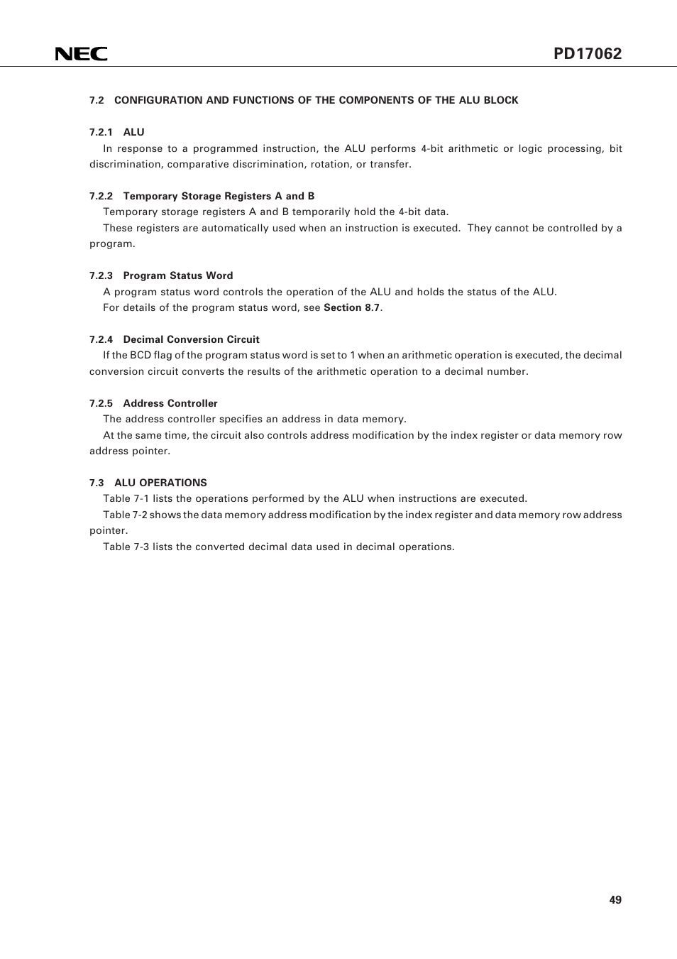 3 alu operations | NEC PD17062 User Manual | Page 49 / 296