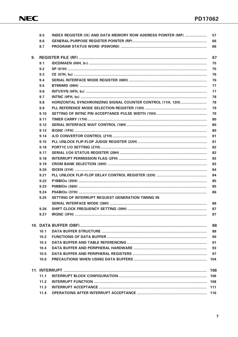 NEC PD17062 User Manual | Page 7 / 296