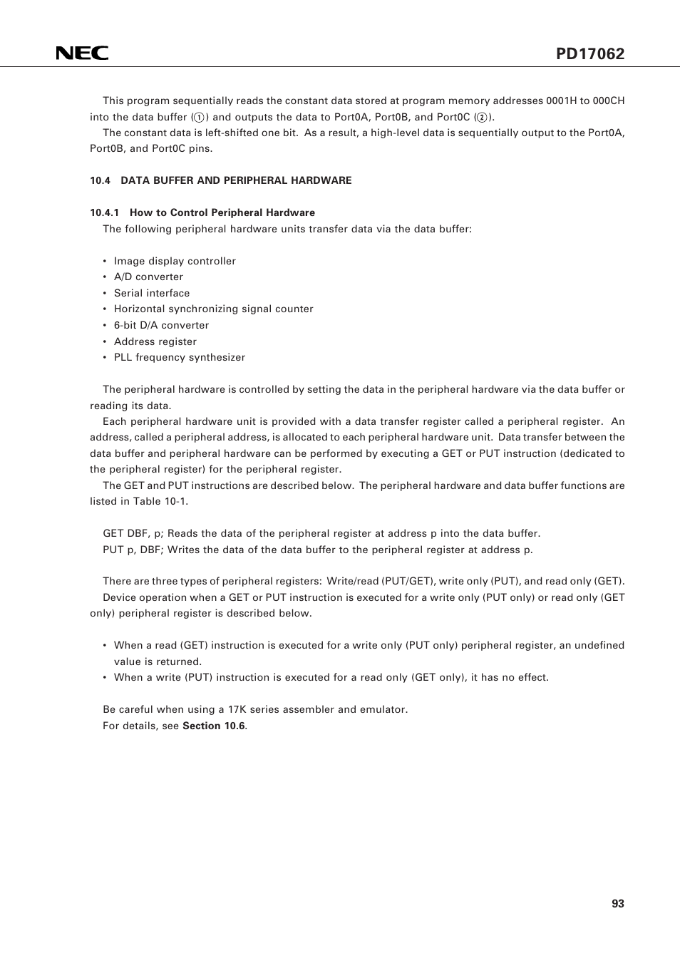 4 data buffer and peripheral hardware | NEC PD17062 User Manual | Page 93 / 296