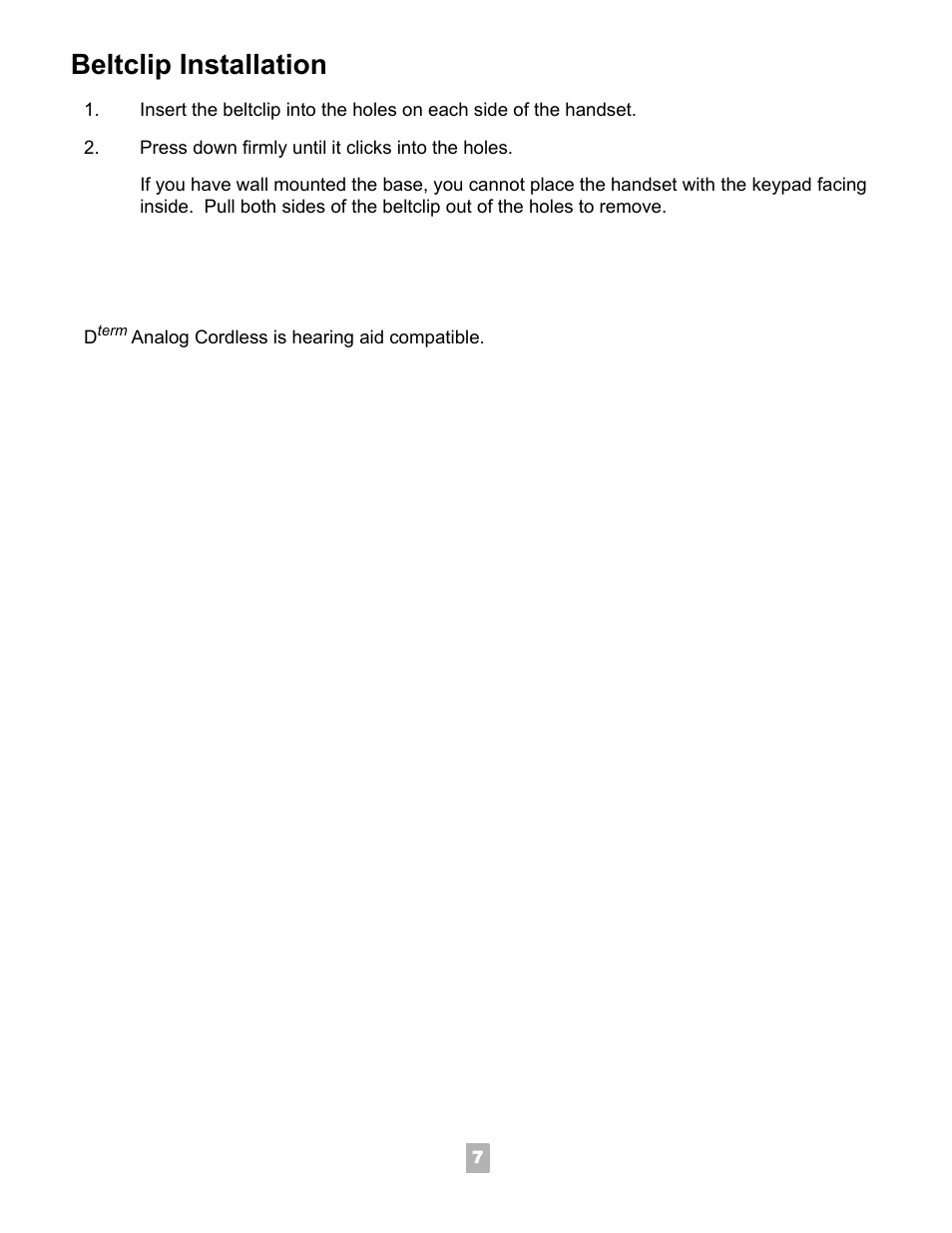 Beltclip installation | NEC Dterm Analog Cordless Telephone User Manual | Page 8 / 10