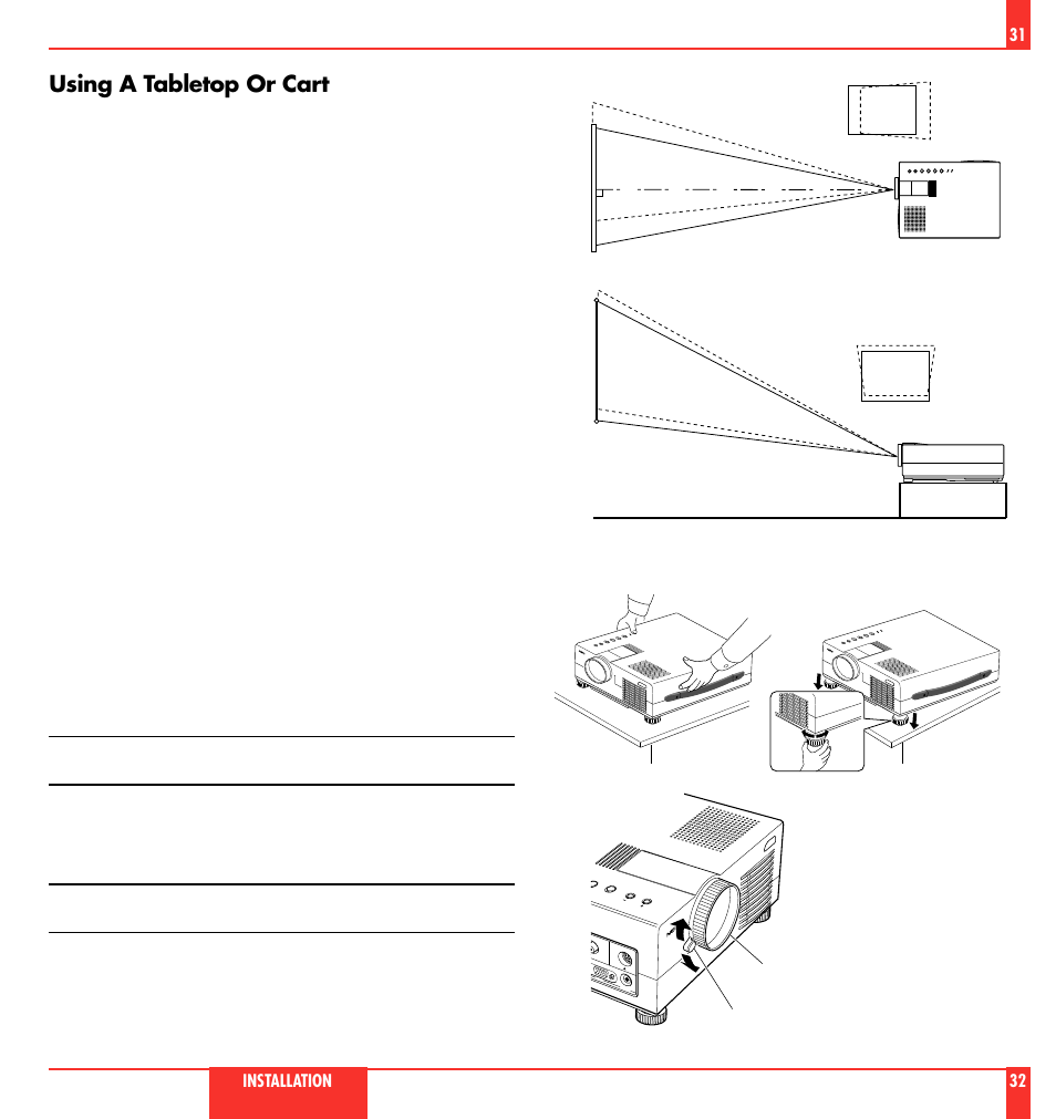 Using a tabletop or cart | NEC MultiSync LT 80 User Manual | Page 17 / 45