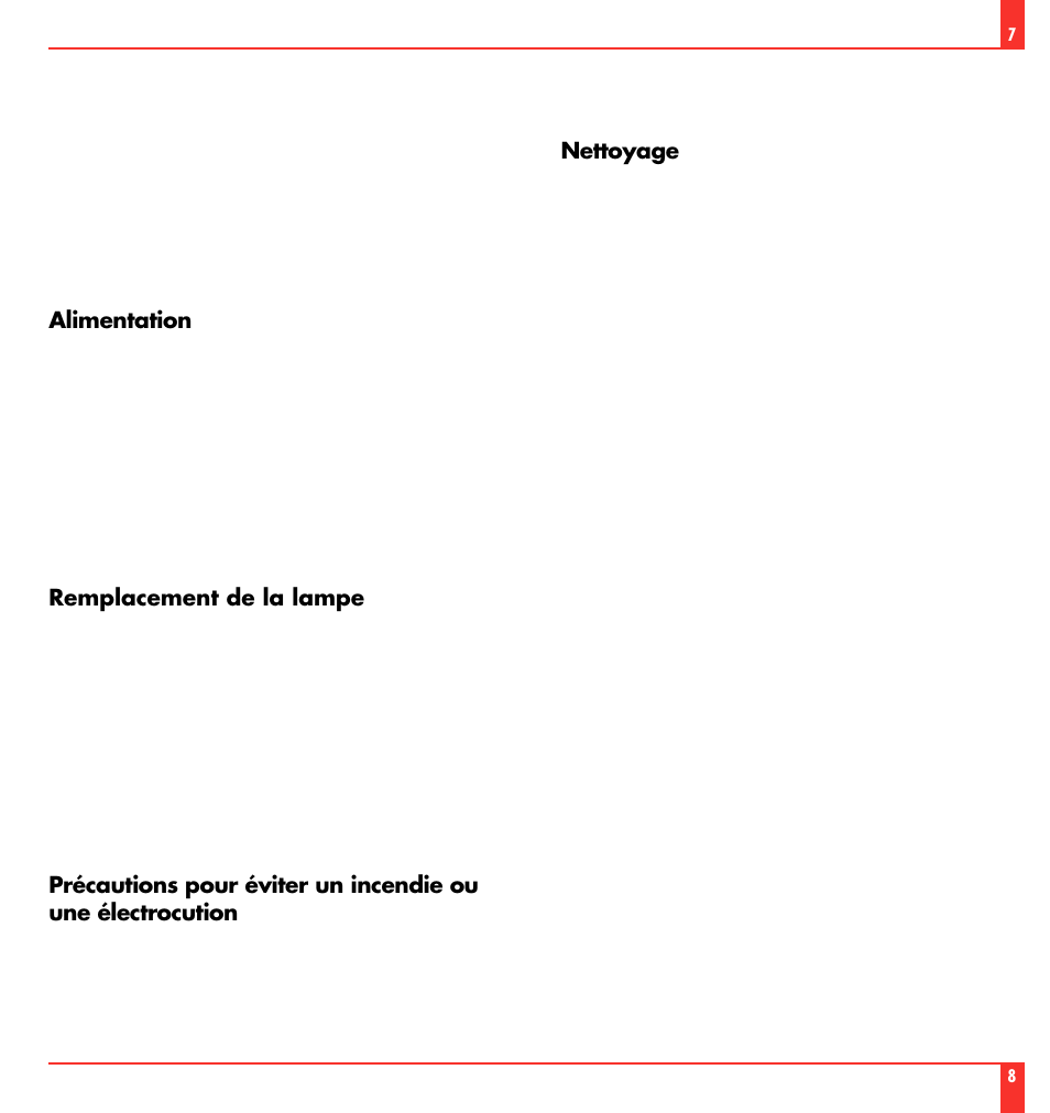 Alimentation, Nettoyage, Remplacement de la lampe | NEC MultiSync LT 80 User Manual | Page 5 / 45