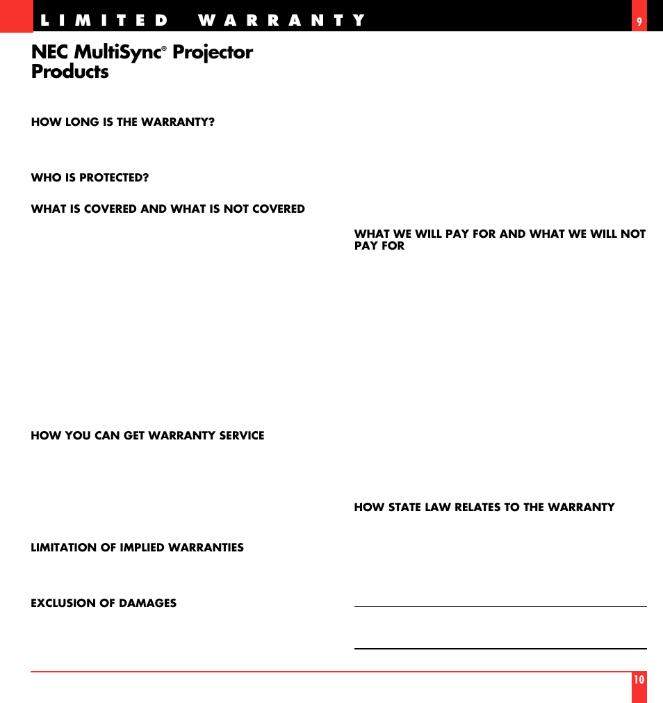 Nec multisync, Projector products | NEC MultiSync LT 80 User Manual | Page 6 / 45