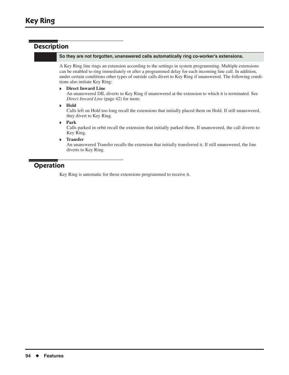 Key ring, Description, Operation | NEC DSX 1093099 User Manual | Page 102 / 190