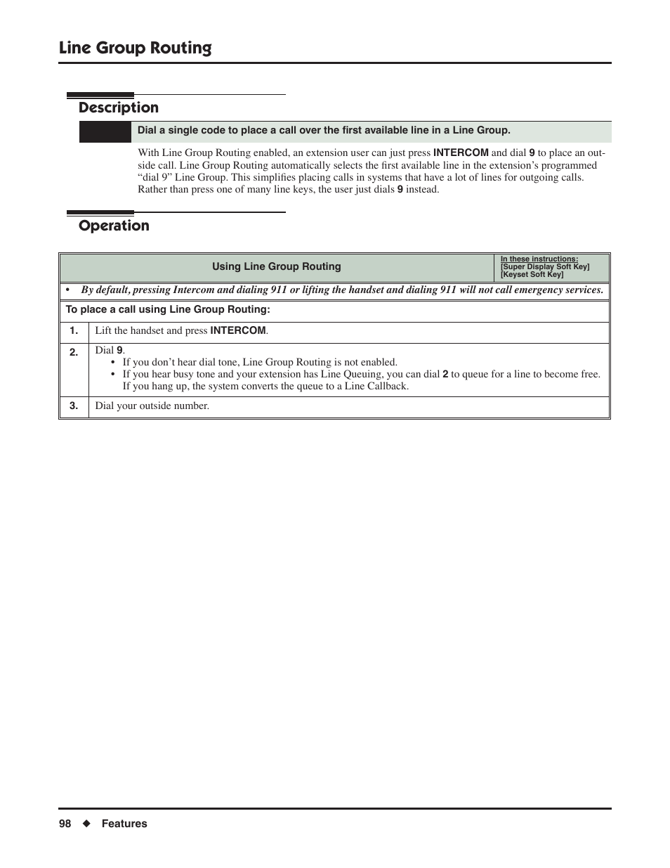 Line group routing, Description, Operation | NEC DSX 1093099 User Manual | Page 106 / 190