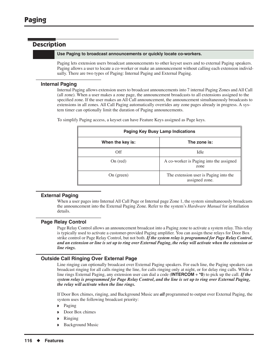 Paging, Internal paging, External paging | Description | NEC DSX 1093099 User Manual | Page 124 / 190