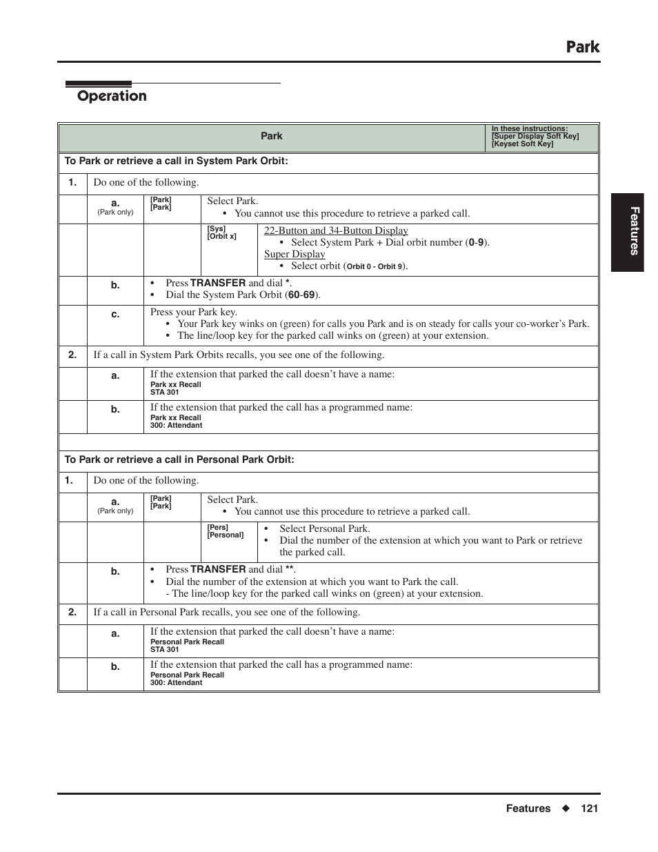 Park, Operation | NEC DSX 1093099 User Manual | Page 129 / 190