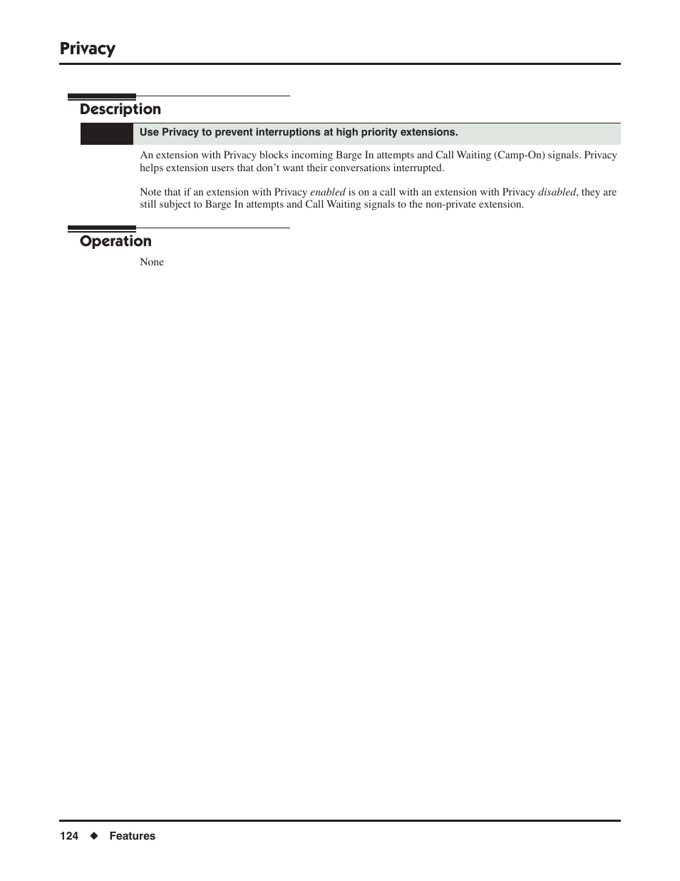 Privacy, Description, Operation | NEC DSX 1093099 User Manual | Page 132 / 190