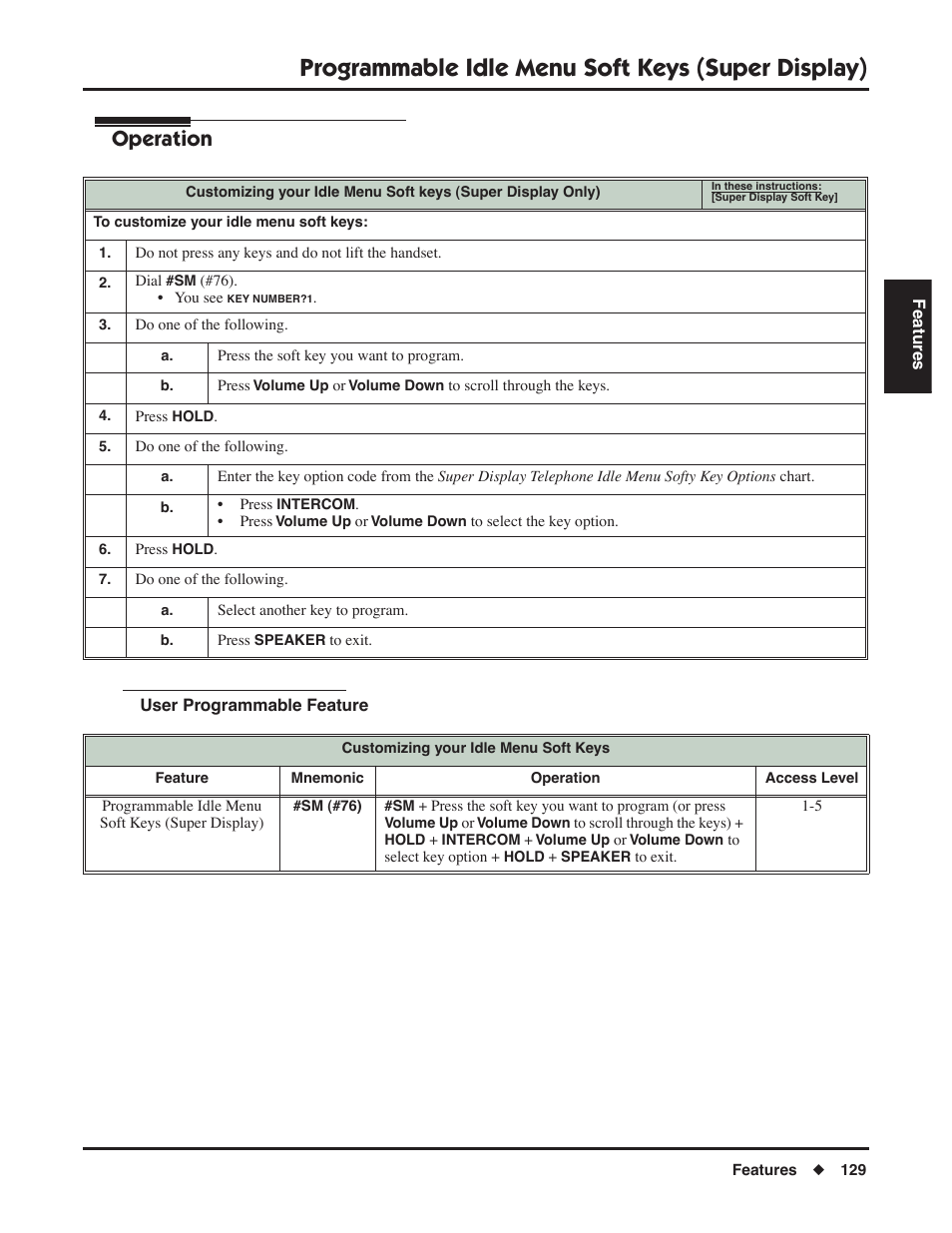 User programmable feature, Programmable idle menu soft keys (super display), Operation | NEC DSX 1093099 User Manual | Page 137 / 190