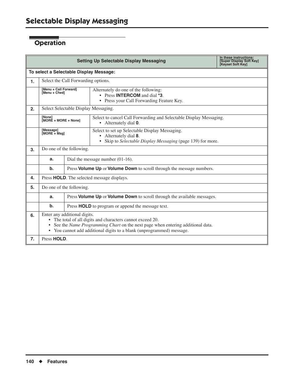 Selectable display messaging, Operation | NEC DSX 1093099 User Manual | Page 148 / 190