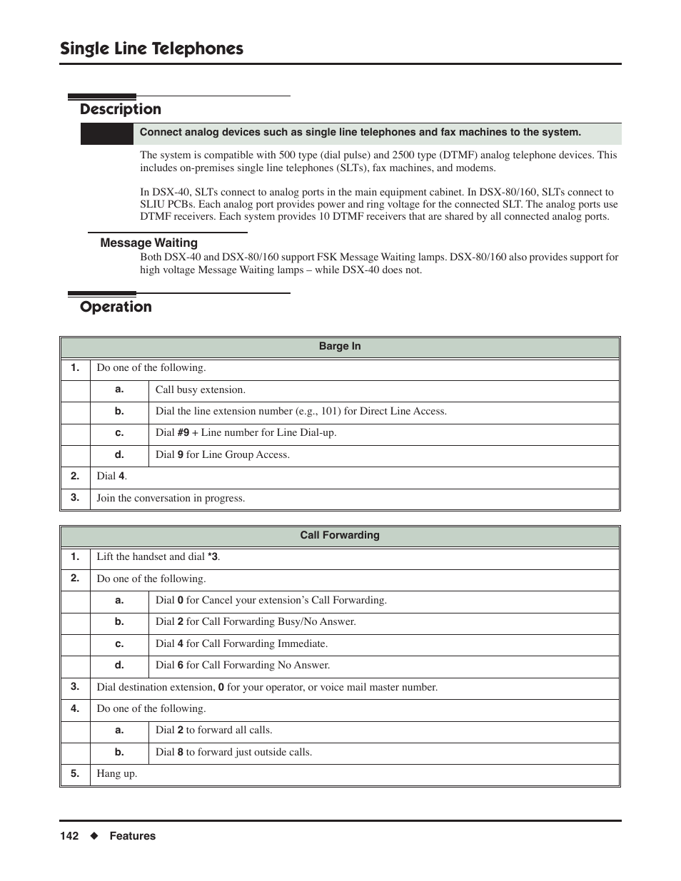 Single line telephones, Message waiting, Description | Operation | NEC DSX 1093099 User Manual | Page 150 / 190