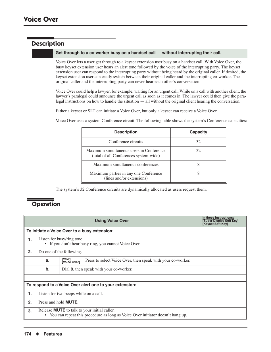 Voice over, Description, Operation | NEC DSX 1093099 User Manual | Page 182 / 190