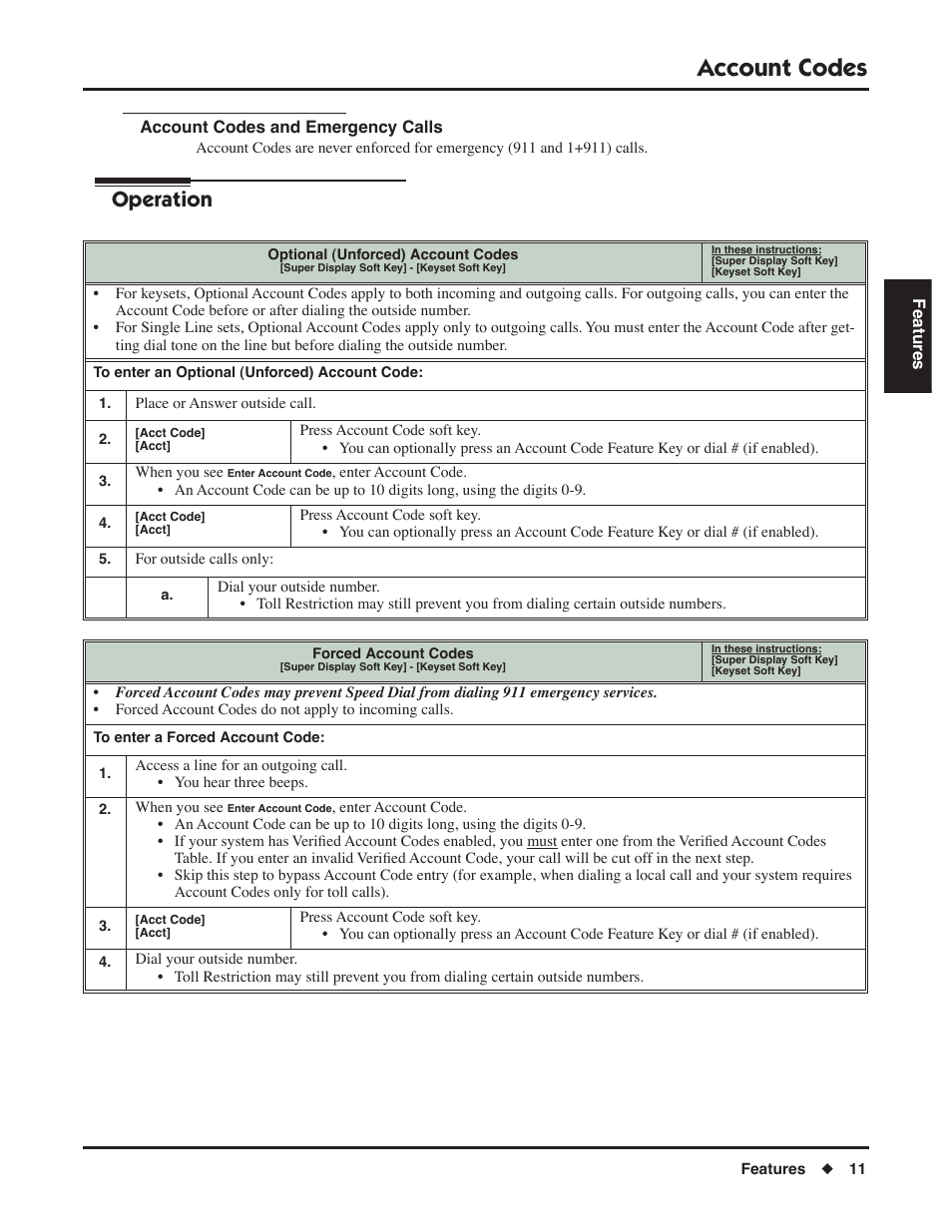 Account codes and emergency calls, Account codes, Operation | NEC DSX 1093099 User Manual | Page 19 / 190