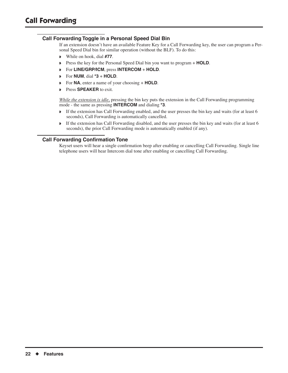 Call forwarding confirmation tone, Call forwarding | NEC DSX 1093099 User Manual | Page 30 / 190