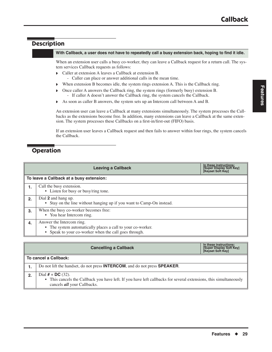 Callback, Description, Operation | NEC DSX 1093099 User Manual | Page 37 / 190