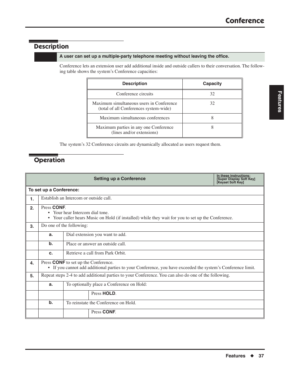 Conference, Description, Operation | NEC DSX 1093099 User Manual | Page 45 / 190
