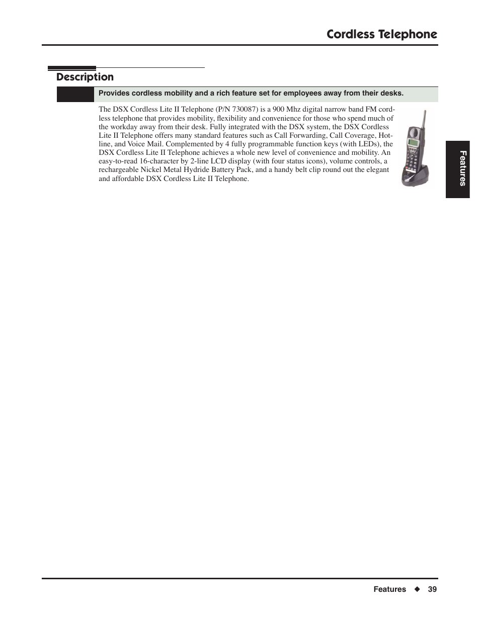 Cordless telephone, Description | NEC DSX 1093099 User Manual | Page 47 / 190