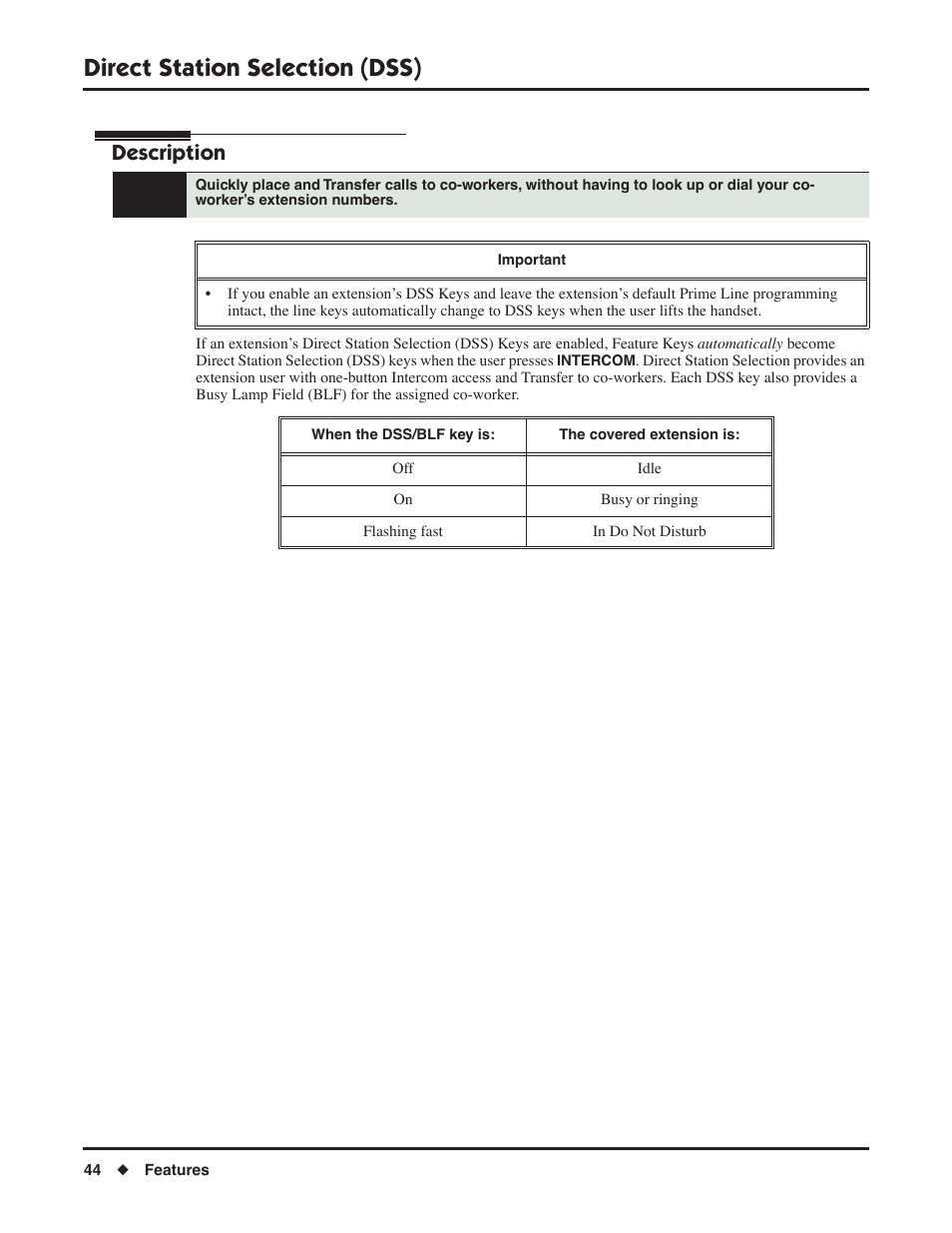 Direct station selection (dss), Description | NEC DSX 1093099 User Manual | Page 52 / 190