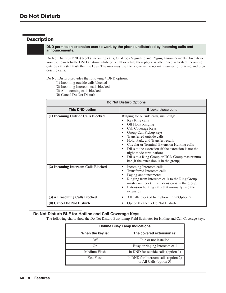 Do not disturb, Description | NEC DSX 1093099 User Manual | Page 68 / 190