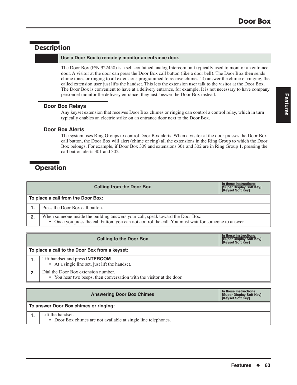 Door box, Door box relays, Door box alerts | Door box relays door box alerts, Description, Operation | NEC DSX 1093099 User Manual | Page 71 / 190