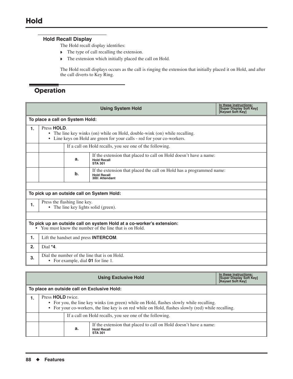 Hold recall display, Hold, Operation | NEC DSX 1093099 User Manual | Page 96 / 190