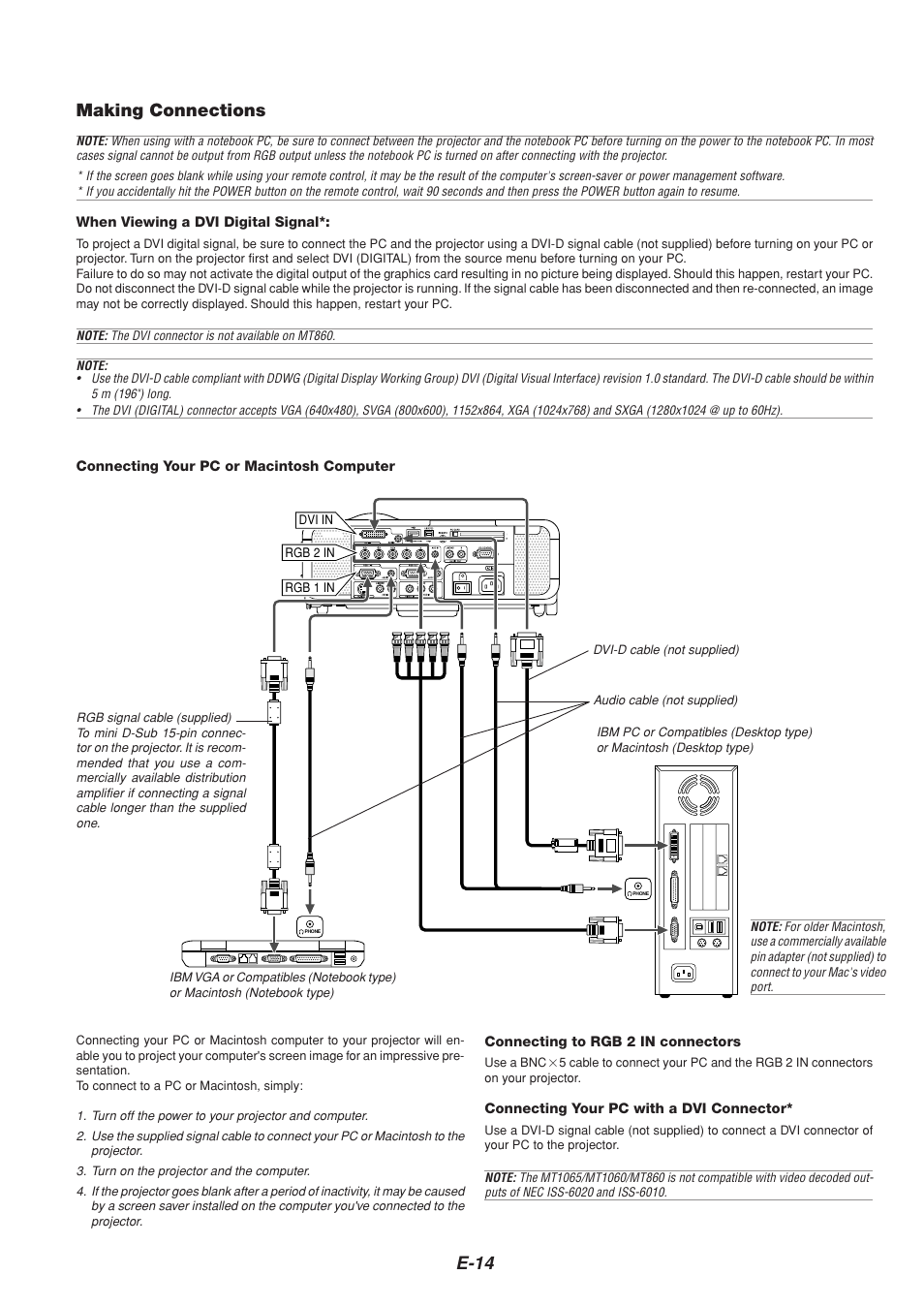 E-14 making connections | NEC MT1065  EN User Manual | Page 14 / 65