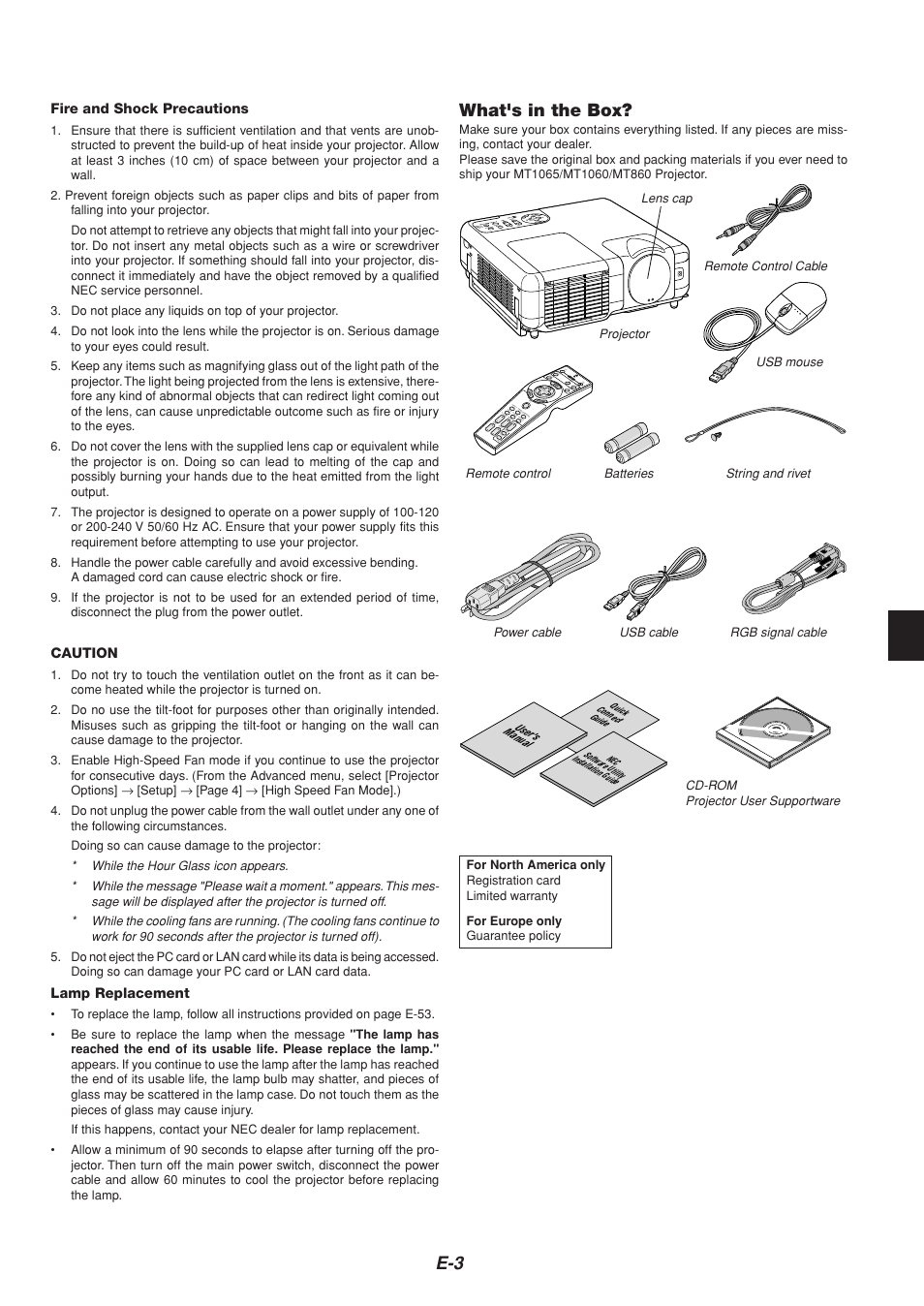 What's in the box | NEC MT1065  EN User Manual | Page 3 / 65