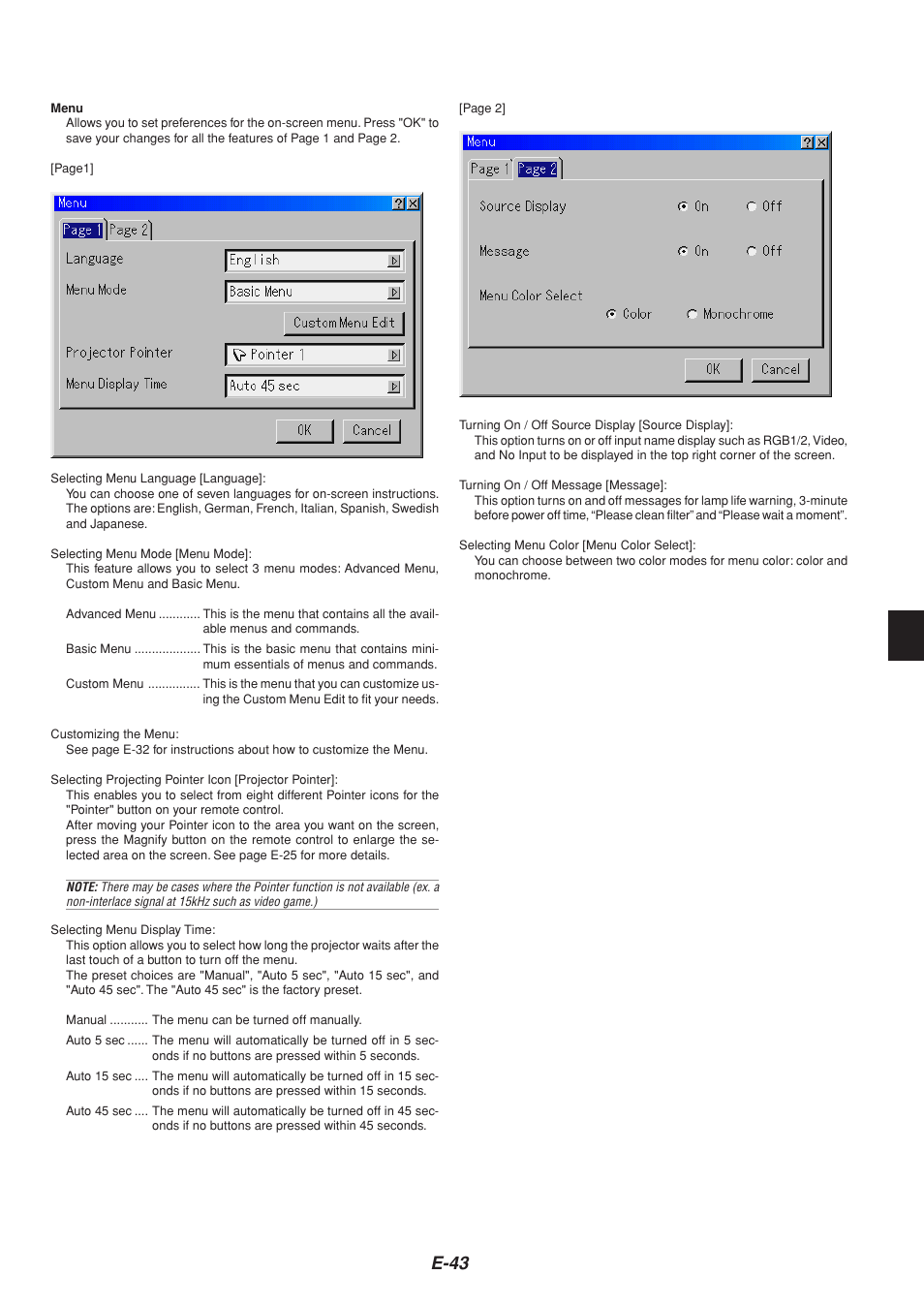 E-43 | NEC MT1065  EN User Manual | Page 43 / 65