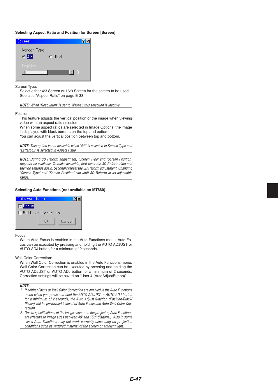 E-47 | NEC MT1065  EN User Manual | Page 47 / 65