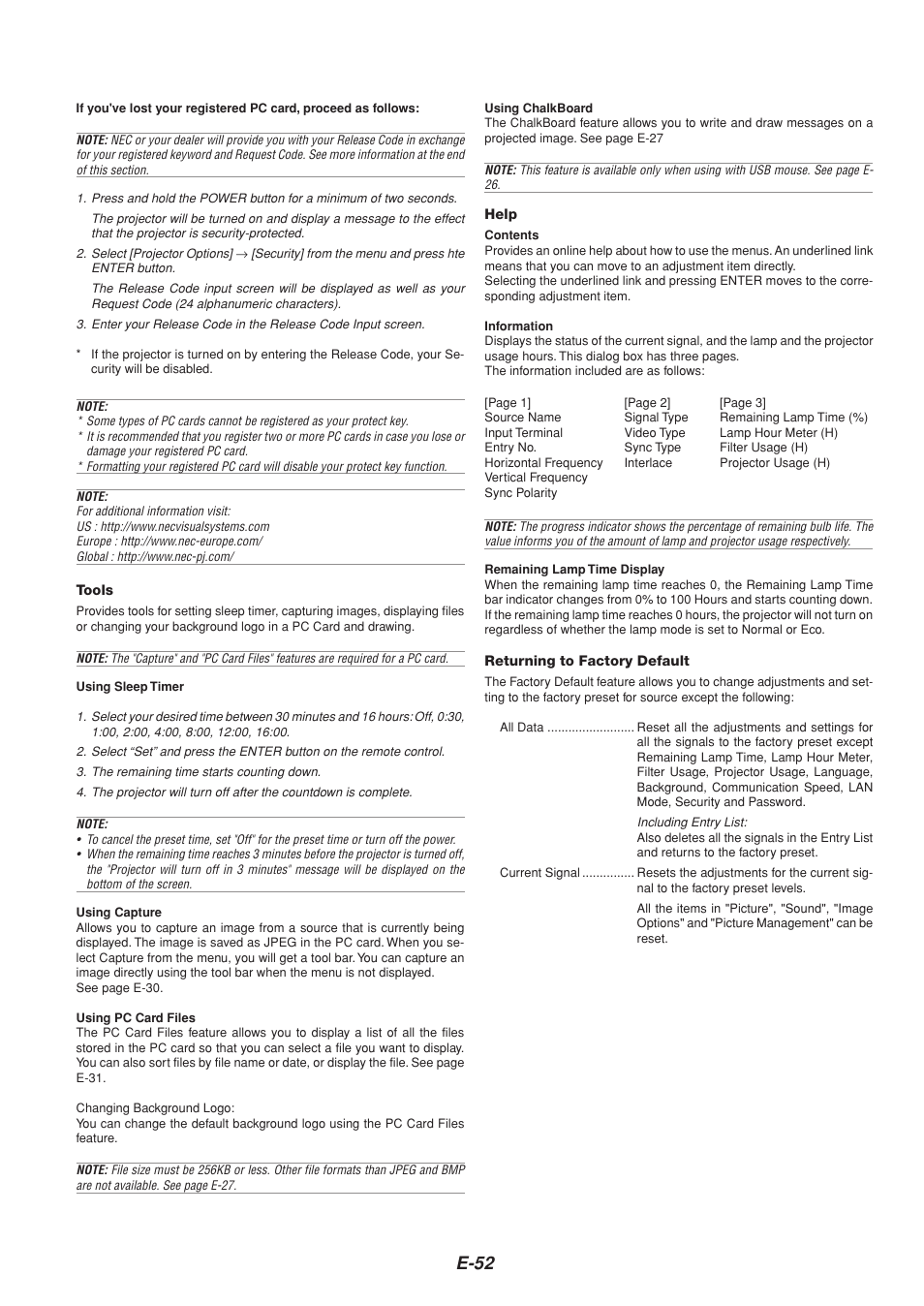 E-52 | NEC MT1065  EN User Manual | Page 52 / 65
