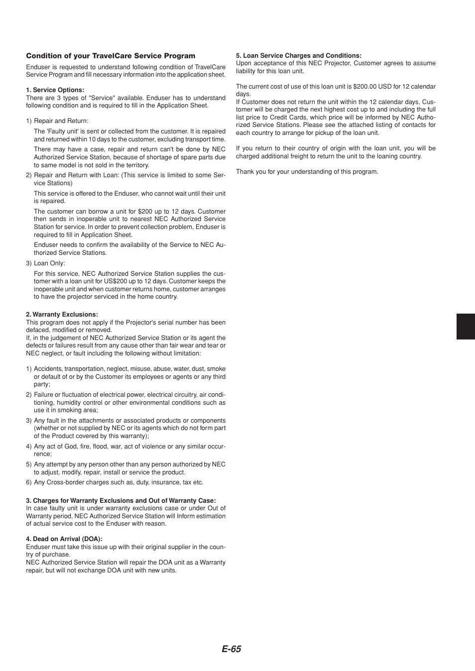 E-65 | NEC MT1065  EN User Manual | Page 65 / 65