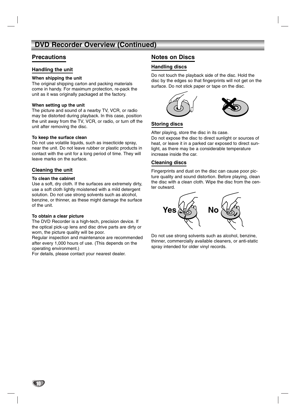 No yes, Dvd recorder overview (continued) | NEC NDR50 User Manual | Page 10 / 62