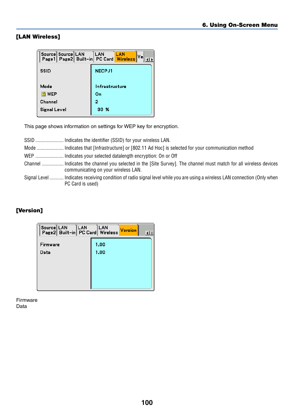 Lan wireless, Version | NEC LT380 User Manual | Page 110 / 133