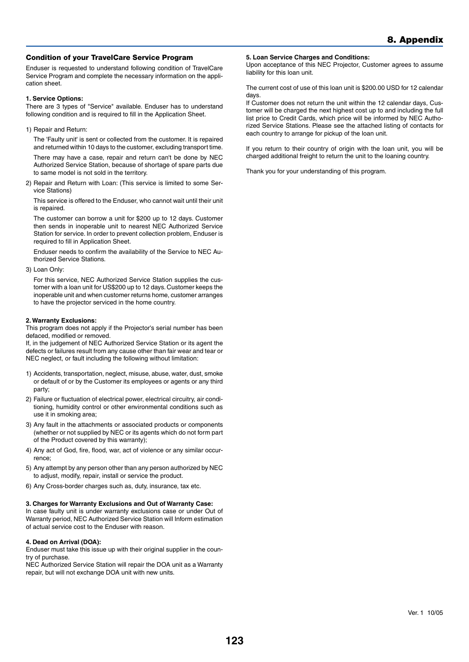 Appendix | NEC LT380 User Manual | Page 133 / 133