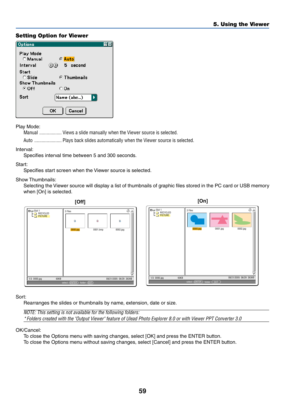 Setting option for viewer, Using the viewer setting option for viewer | NEC LT380 User Manual | Page 69 / 133