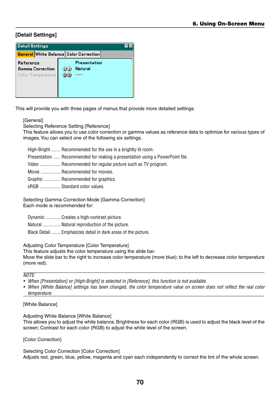 Detail settings | NEC LT380 User Manual | Page 80 / 133