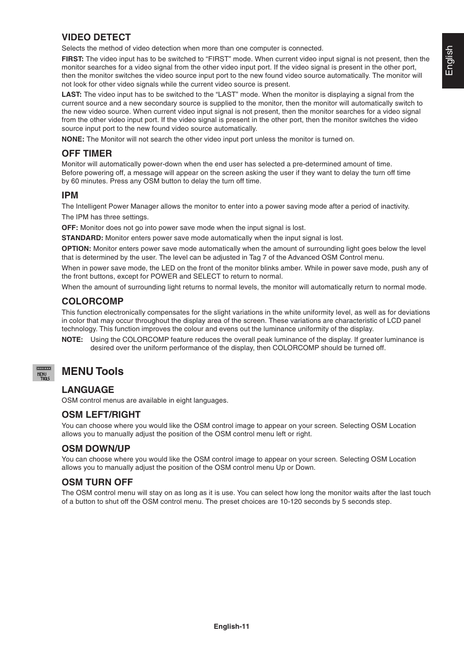 Menu tools | NEC 2690 User Manual | Page 13 / 29