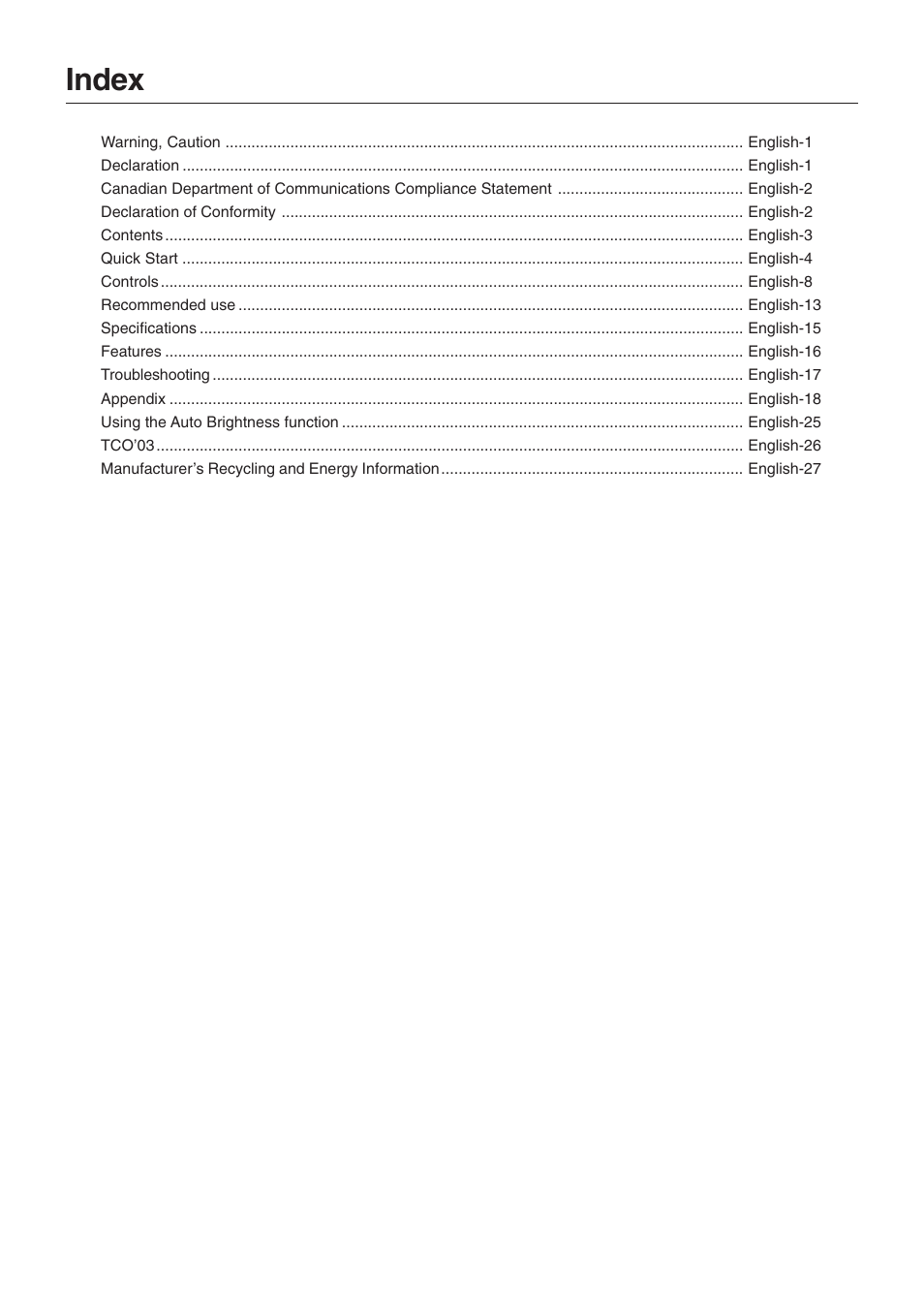 Index | NEC 2690 User Manual | Page 2 / 29