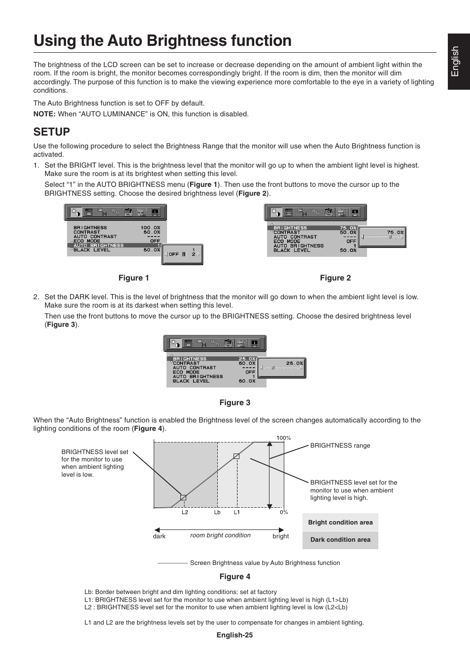 Using the auto brightness function, Setup, English | NEC 2690 User Manual | Page 27 / 29