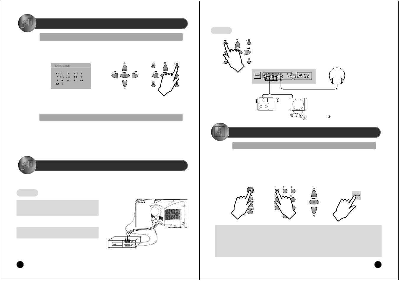 Start up, Connecting external equipment, Daily use | Language menu, Automatic tuning, Switching on tv set | NEC PF28WT100 User Manual | Page 3 / 10