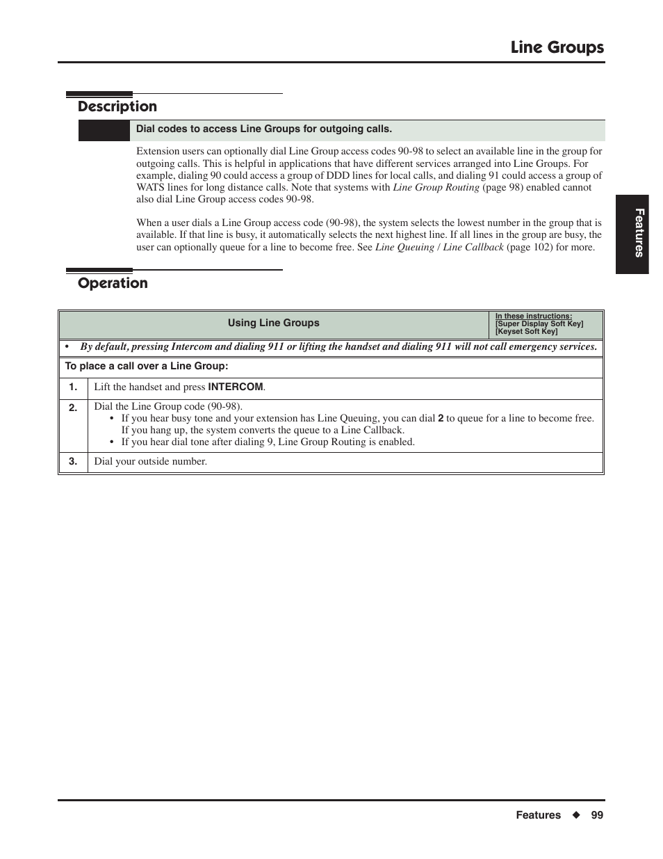 Line groups, Description, Operation | NEC P/N 1093099 User Manual | Page 107 / 190