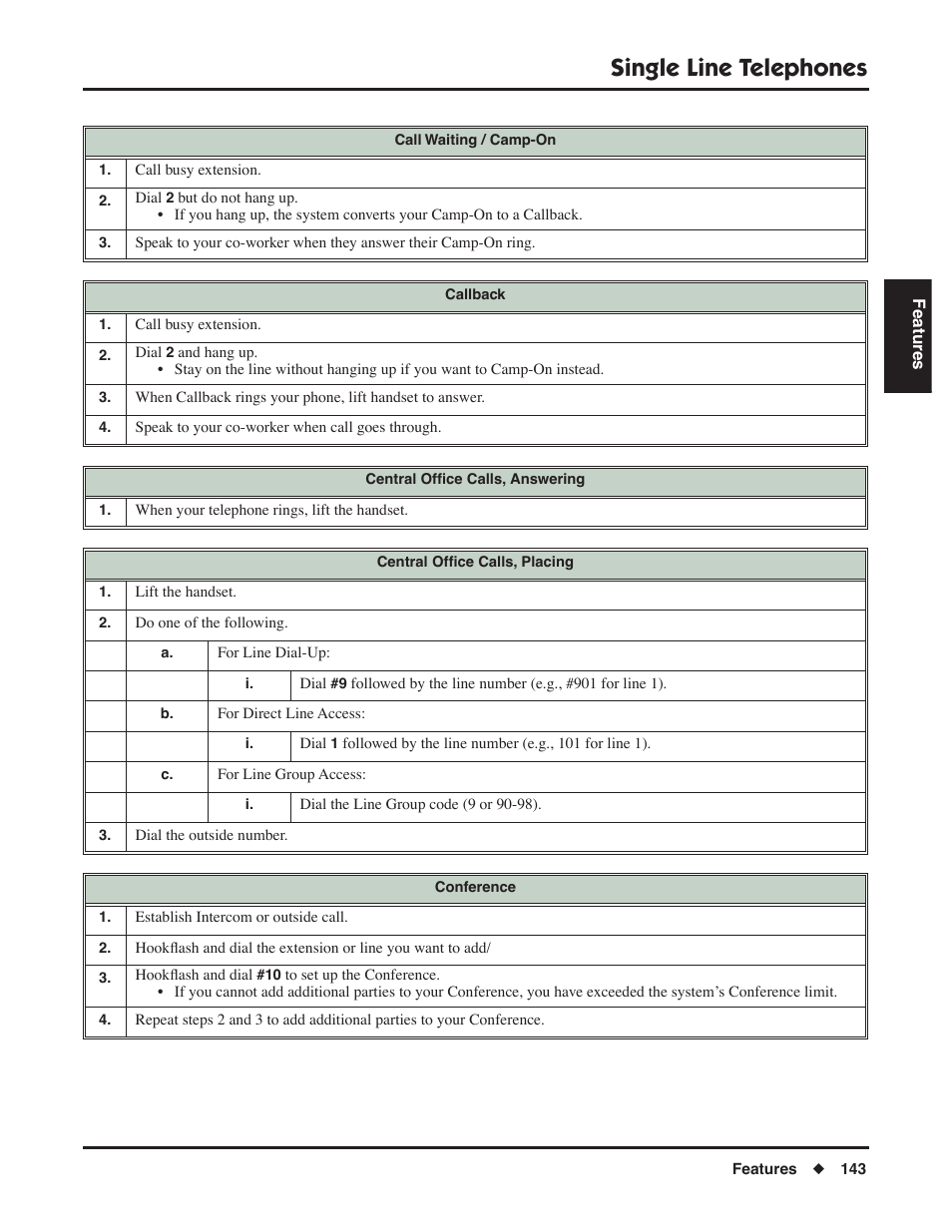 Single line telephones | NEC P/N 1093099 User Manual | Page 151 / 190