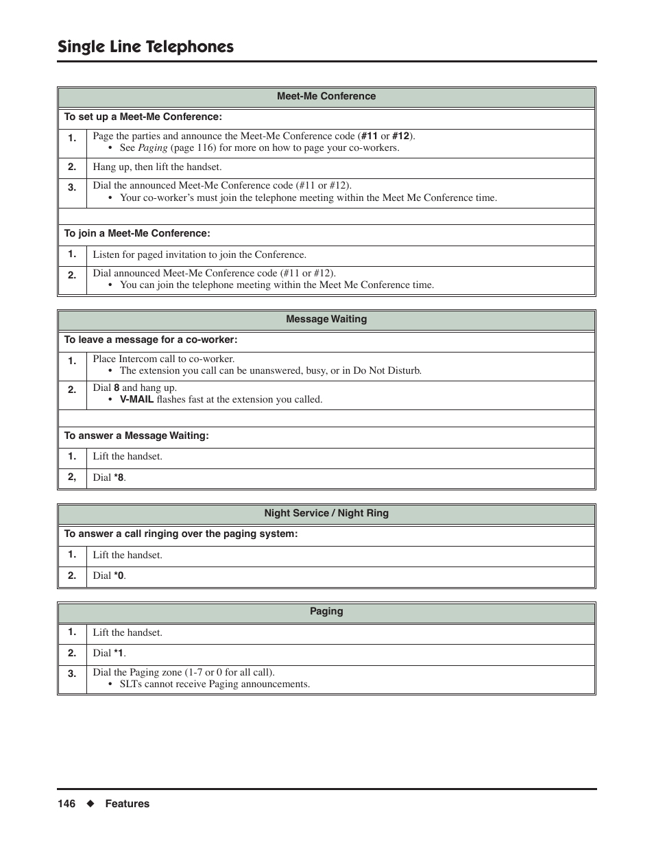 Single line telephones | NEC P/N 1093099 User Manual | Page 154 / 190