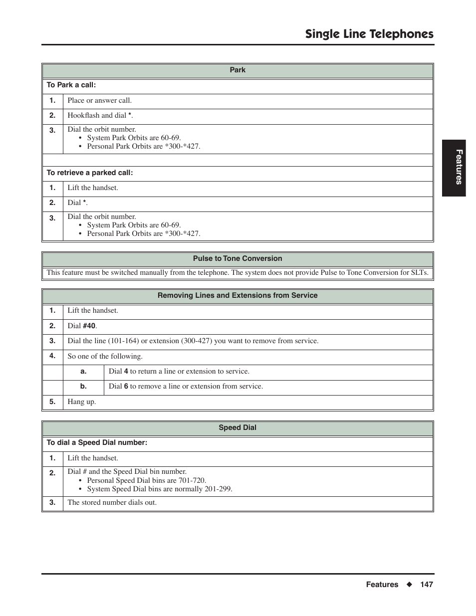 Single line telephones | NEC P/N 1093099 User Manual | Page 155 / 190