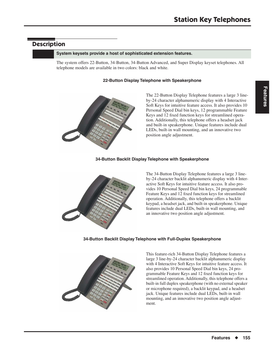 Station key telephones, Description | NEC P/N 1093099 User Manual | Page 163 / 190